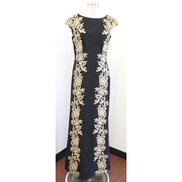Tadashi Shoji Dresses & Skirts - Tadashi Shoji Black Gold Crepe Sequin Embellished Formal Gown Evening Dress 12
